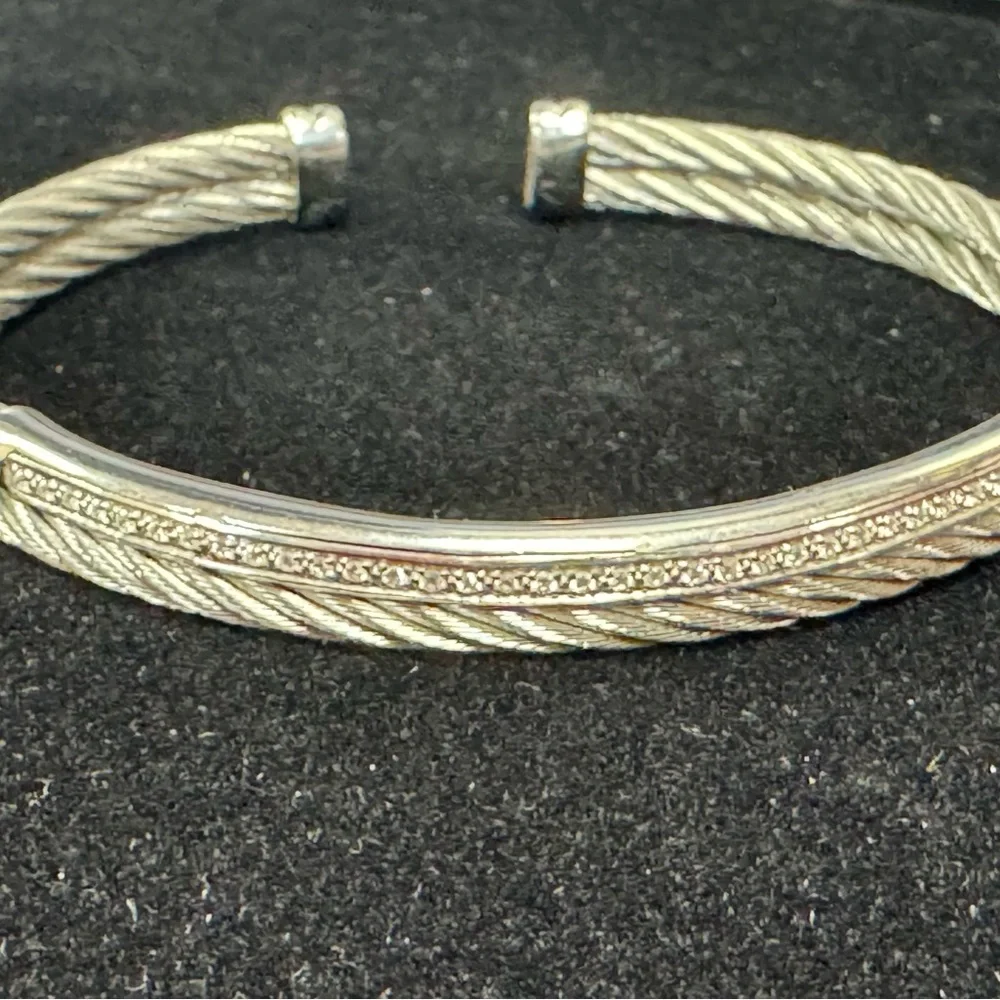 Philippe Charriol 18K White Gold And Diamond Steel Cable Bracelet - Picture 2 of 8